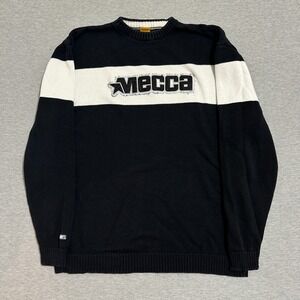 Y2K Mecca USA Colorblock Knit Crewneck Sweater Logo Patch Black White Mens Large